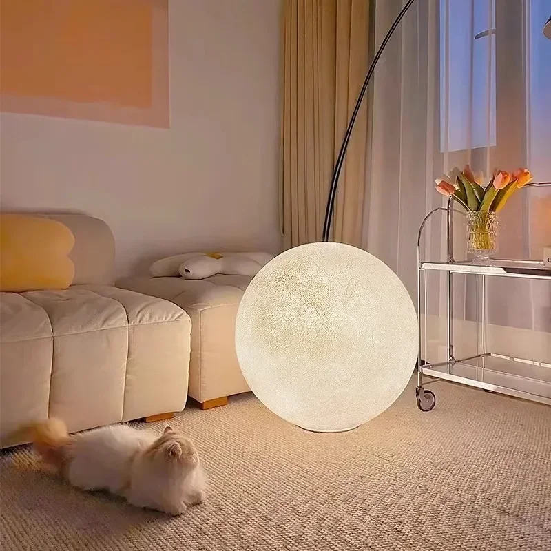 

Nordic Moon LED Floor Lamp Living Room Atmosphere Round Floor Light Home Decoration Lighting Bedroom Bedside Lustre Lamp Fixture