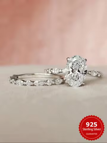 925 Sterling Silver Luxury Oval Round Marquise Zircon Stackable Set Ring For Women Anniversary Fashion High Quality Fine Jewelry