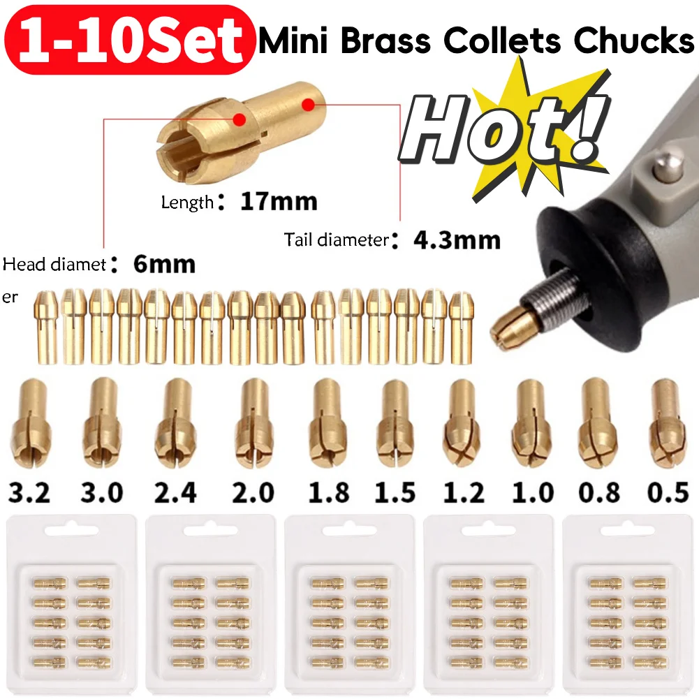 

1-10Set Drill Chucks Adapters 0.5mm-3.2mm Mini Brass Drill Chucks For Dremel Chuck Adapter Micro Collet Brass Power Rotary Tools