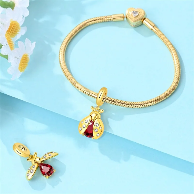 925 Sterling Silver Sparkling and Dynamic Ladybug Charms Pendant Fit Original Bracelet DIY Women Fashion Birthday Jewelry Gifts