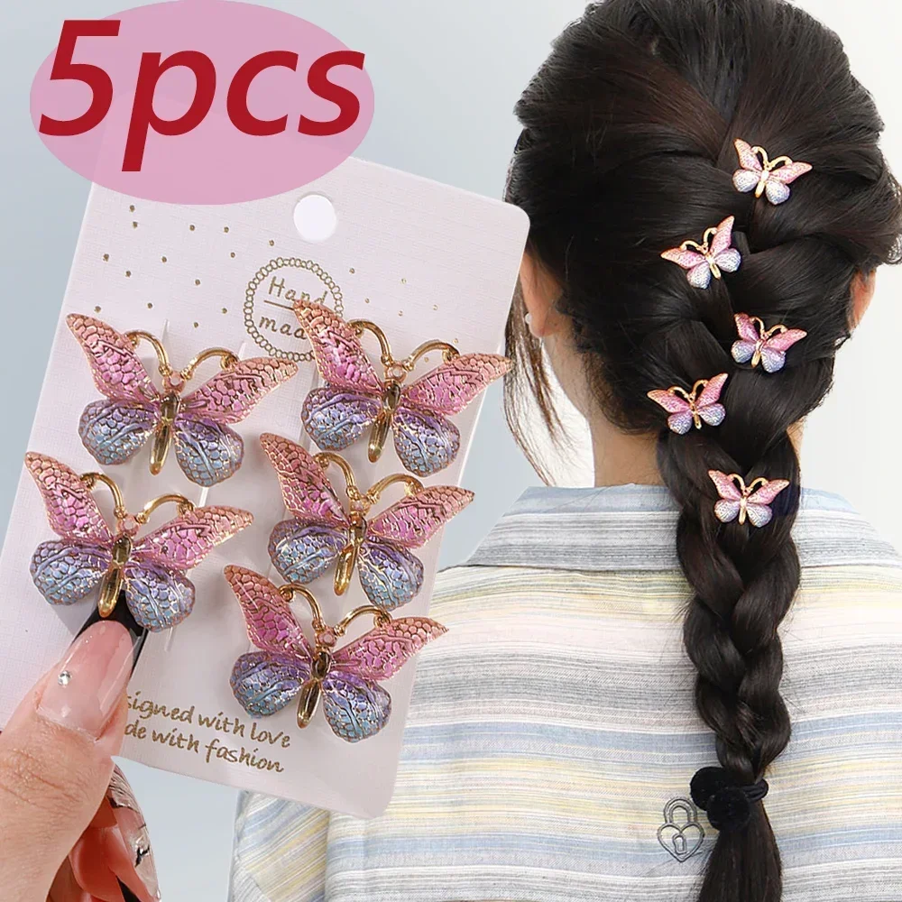 5PCS Sweet Macarons Gradient Color Cute Butterfly Kids Hairpins Children Headwear Princess Barrette Girls Hair Accessories