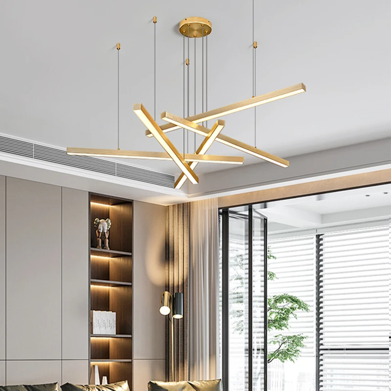 Modern Minimalist Pendant Light Metal Long Strip Hanging Lamp Art Home Decor LED Chandelier for Living Dining Room Bedside Villa