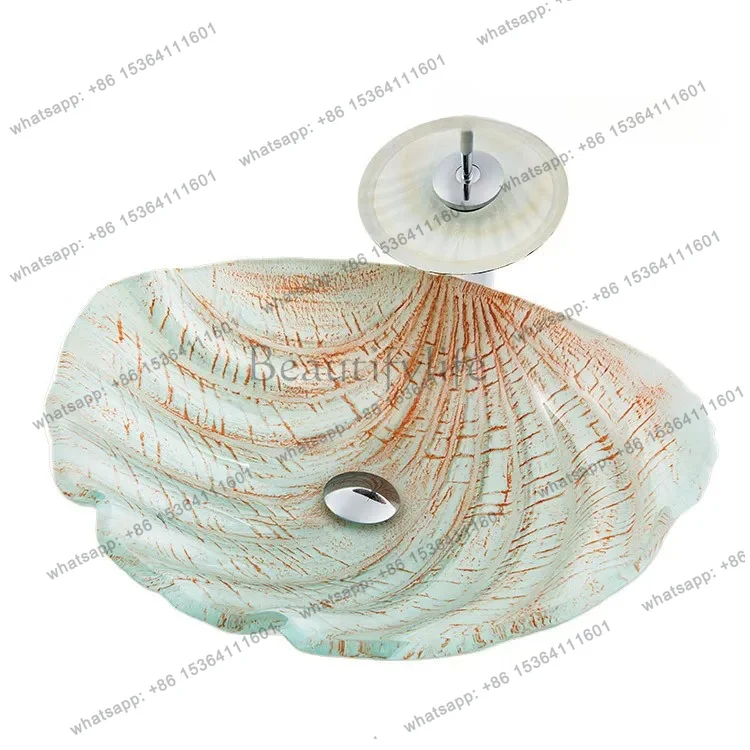 XX39.Bathroom tempered glass art wash basin personalized sea shell table European simple abstract washbasin