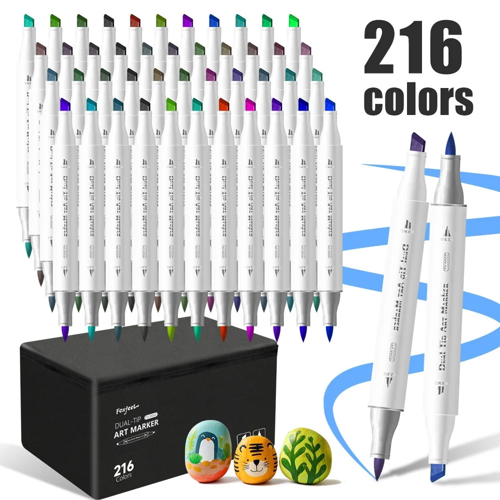 

216 цветов, набор двуглавых масляных художественных маркеров для рисования, рисования, маркеры на масляной основе, граффити, манга, школьные художественные принадлежности