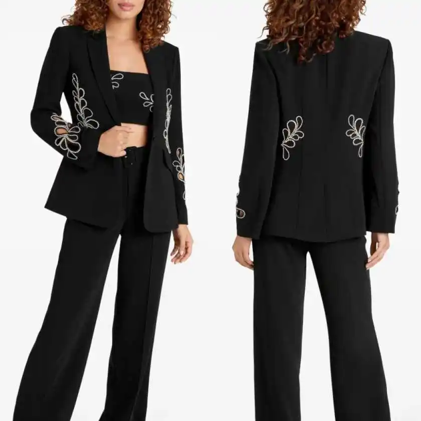 

Fashion Women's Suit Beads Notch Lapel One Button 2 Piece Jacket Pants Business Occasion Prom Banquet Customized