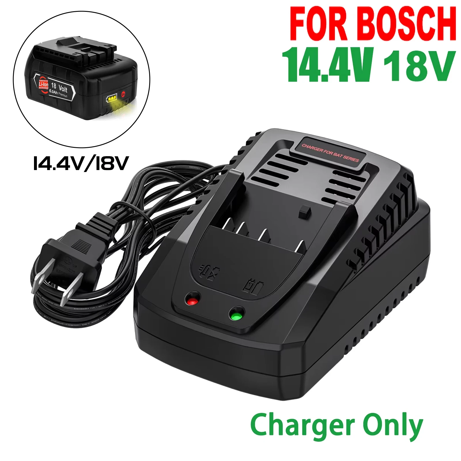 

3A Li-ion Battery Charger For Bosch 14.4V 18V Battery BAT609 BAT609G BAT618 BAT618G Charger AL1860CV AL1814CV AL1820CV