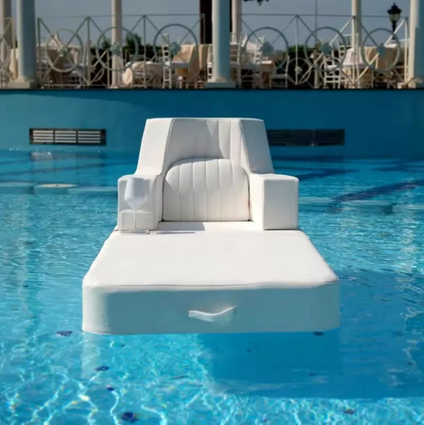 Floating Pool Sunbed Leather + EVA Daybed Luxury Pool Float Water Recreation