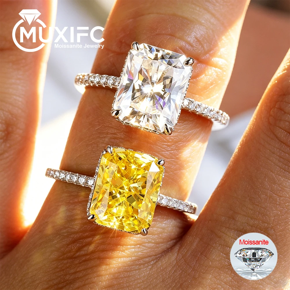 

Real 4 Carat Radiant Cut Full Moissanite Engagement Rings for Women S925 Silver Rectangle Diamond Wedding Bands Gifts Jewelry