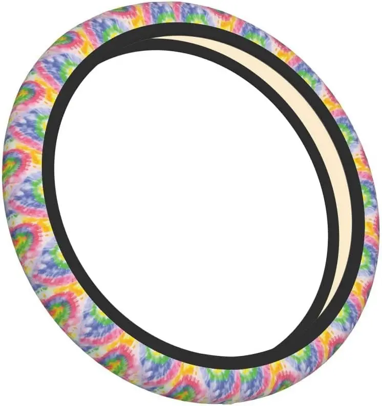 Steering Wheel Cover, Watercolor Hippie Rainbow Tie Dye Swirl Anti-Slip Absorbing Sweat Breathable Universal Car Accessories for