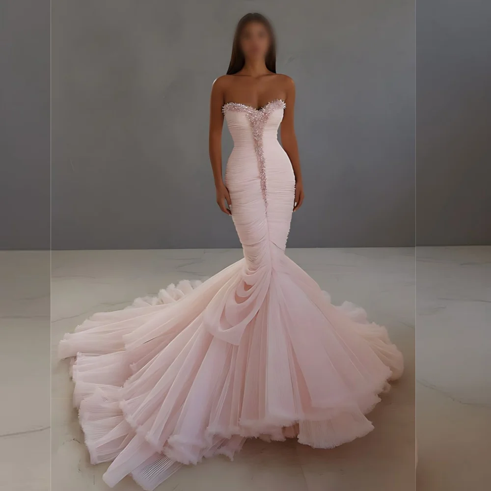 

Customized Beading Pleat Luxury Evening Dress Sweetheart Charming Mermaid Long Dresses Bespoke Occasion Elegant Party Wedding