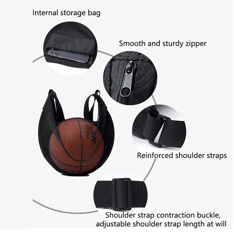 新しい調節可能なショルダーストラップバスケットボールメッシュバッグシングルショルダークロスボディバスケットボールバレーボールサッカー収納袋