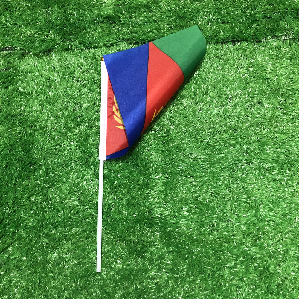 Eritrea hand waving flag 14x21cm polyester Eritrea hand Flag with plastic flagpole for home decoration