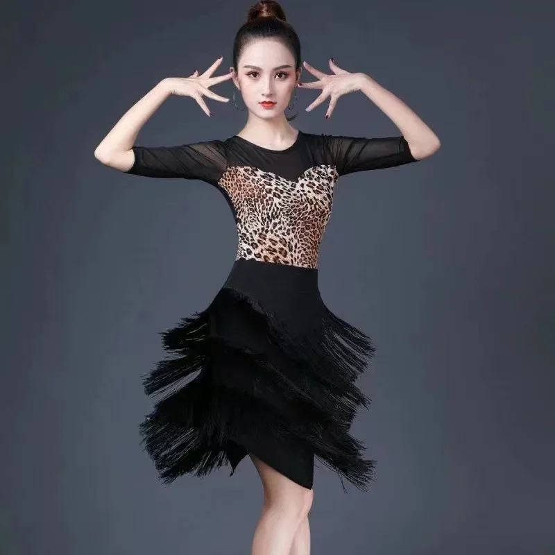 Customized Womens Latin Dance Suit Irregular Short Tassel Dress Latin Dance Competition Clothing Practice Set Social Dance dress