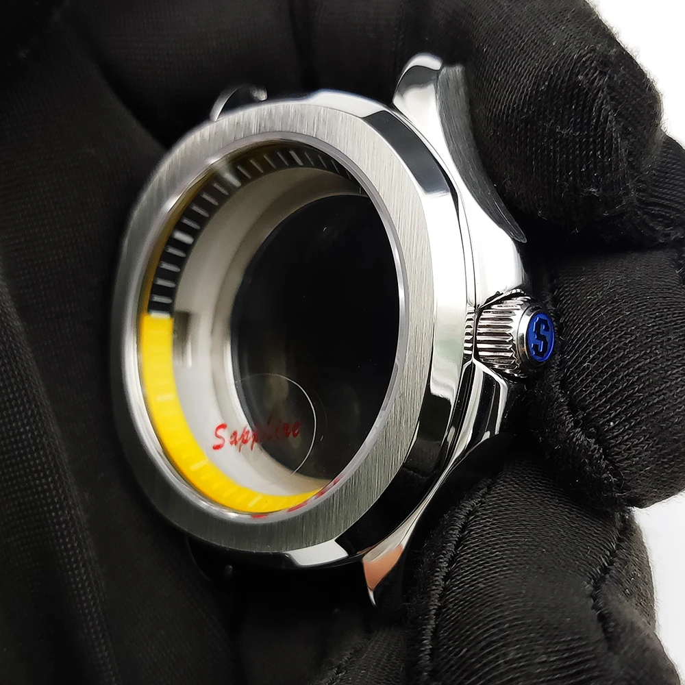 Роскошные часы с модифицированным чехлом NH35 с кольцом-эмблемой, чехол из нержавеющей стали с зеркальным сапфиром, водонепроницаемая ручка с винтом, высокое качество