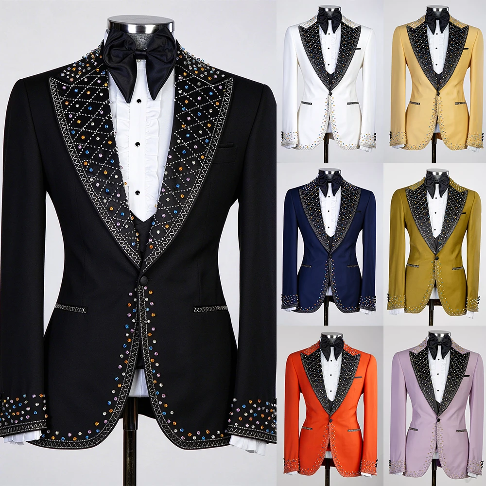 Luxury Multi Color Rhinestone Men Tuxedo Shawl Lapel Single Breasted Wedding Party Blazer Customized M267584