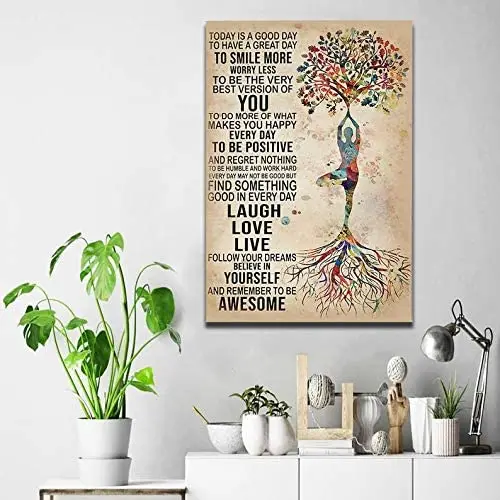Letrero Decorativo de Pared SIGNCHAT Yoga Today: Es un Buen Día para Tenerte un Gran Día, Ríe, Ama, Vive, Hazte Amaneceres Maravillosos, Decoración para el Hogar