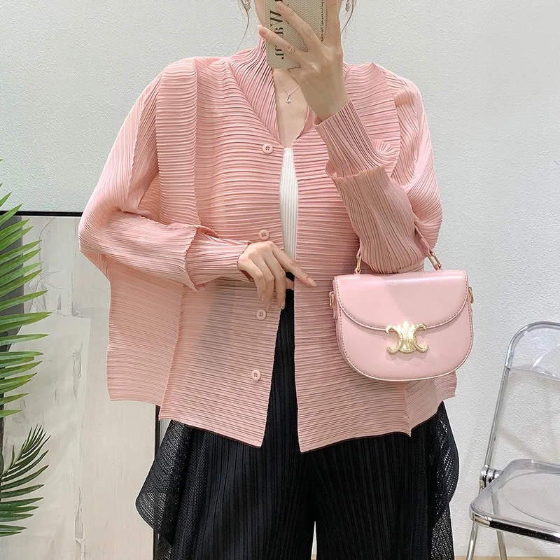 Miyake Pleated Handmade Pleated Jacket 2025 Spring and Summer New Solid Colour Cardigan Versatile Casual Fold Jacket Clothing