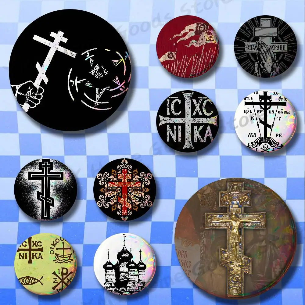 Russian Jesus O-Orthodox C-Cross Badges Pins Button Custom Anime Role Old-school Brooches Cartoon Collar Gifts