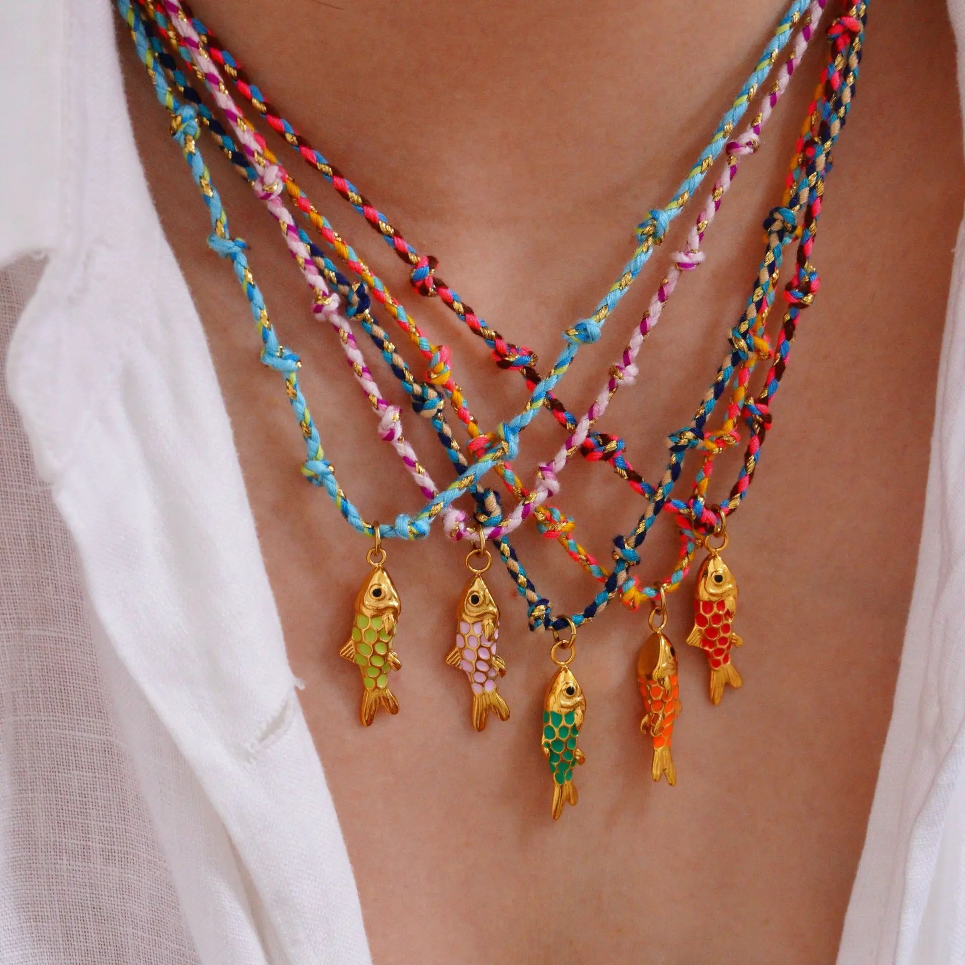 

Non Tarnish Stainless Steel 3D Gold Plated Enamel Ocean Carp Fish Oil Drop Pendant Charm Necklace Women Fashion DIY Jewelry