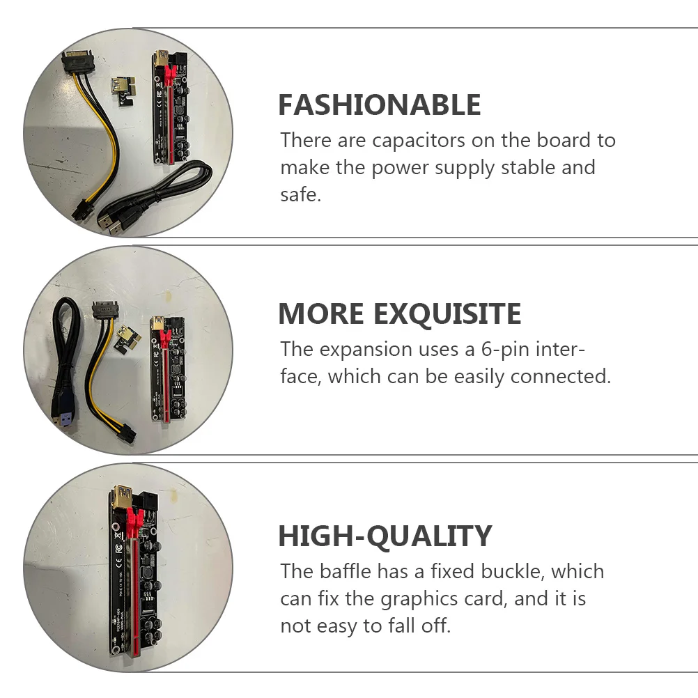

6 set Pci-E 1X To 16X Extender Riser Adapter Card Gold Plated Contacts Stable Power Supply Mining Rig Computer Hardware Cables
