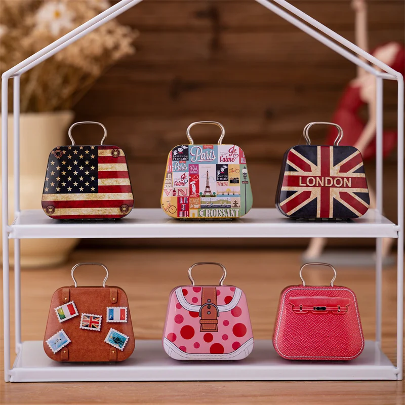 สไตล์อเมริกันของขวัญกล่องโลหะสแควร์ Candy คอนเทนเนอร์ Tinplate กระเป๋าถือกล่องขนม