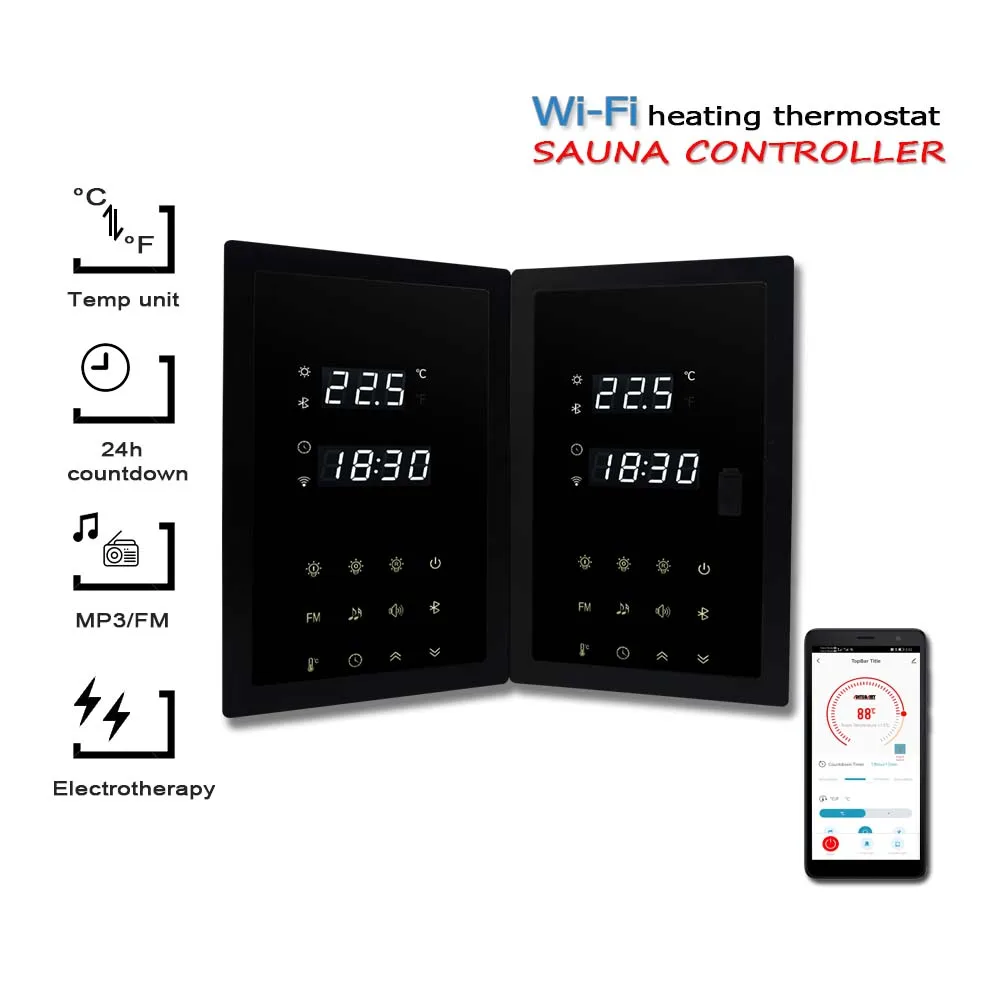 Sauna Room Control Panel 24H Countdown control Heat/MP3/RGB Light/Fan/Electrotherapy,/Switch,Wi-Fi and Manual version optional