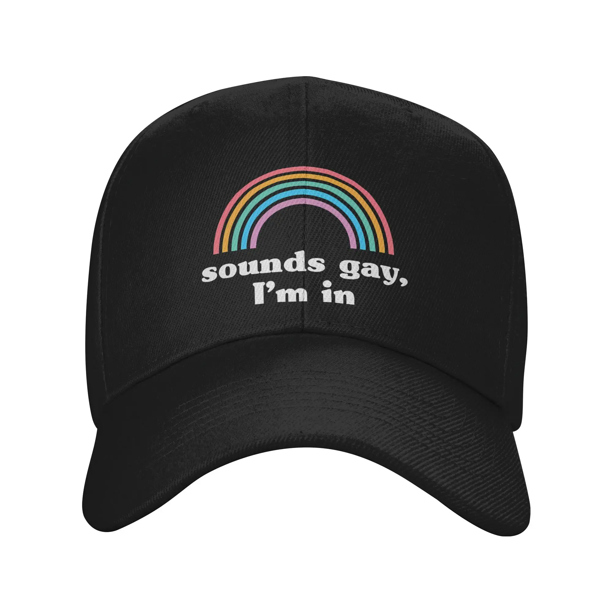 Fashion Sounds Gay I'm In LGBT Pride Rainbow Racerback Curved Brim Baseball Cap Sweet Cool Style Luxury Woman Hat