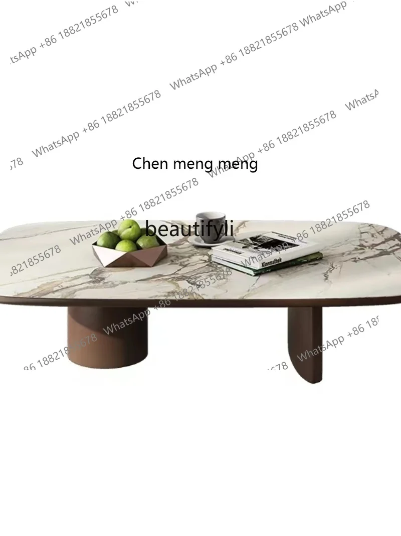 Italian Rectangular Stone Plate Tea Table Solid Wood Paint Living Room Generation Light Luxury Tea Table