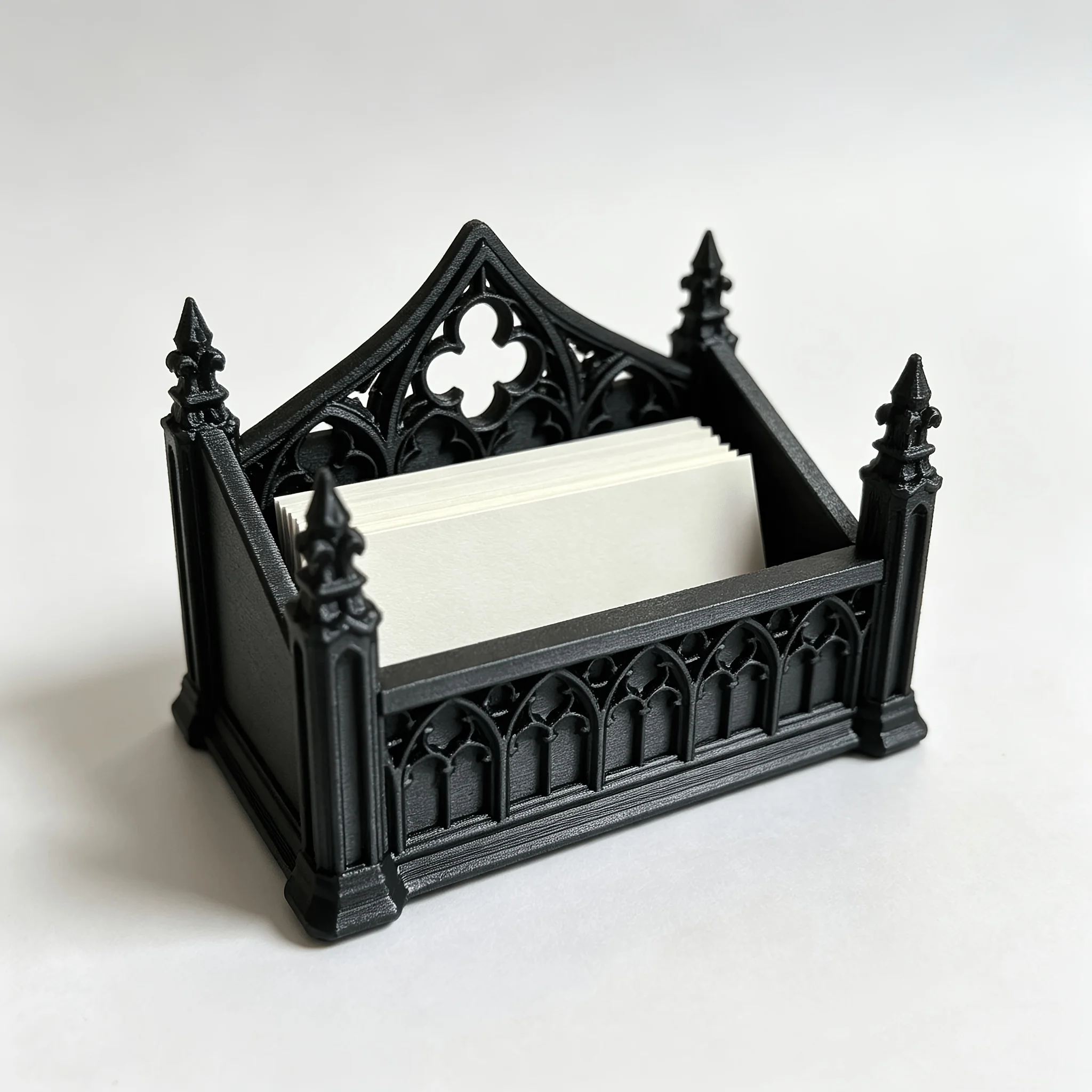 Retro Gothic Business Card Holder Black Halloween Desktop Organizer 3D Printed Office Desk Card Stand Desk Display Rack view 6