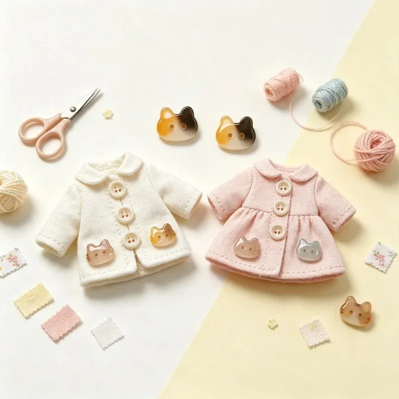 6/12 PCS Cute Color Blocked Kitten Head Button Creative Design Handmade Sewing Accessories, Be Used for Clothing DIY Decoration