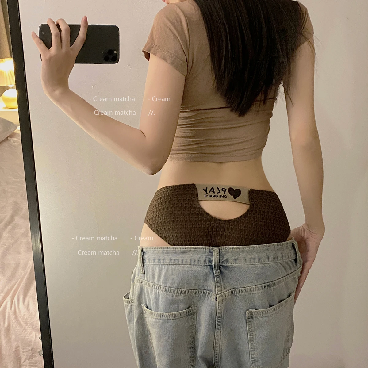 

3pcs women's underwear, women's autumn and winter sexy sports style hollow out pure cotton knitted plush