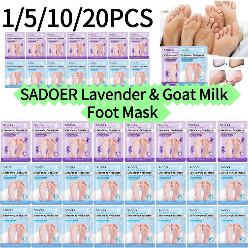 SADOER 1/5/10/20PCS Lavender & Goat Milk Foot Mask Gentle Exfoliating Foot Spa Treatment Remove Dead Skin Foot Care Supplies