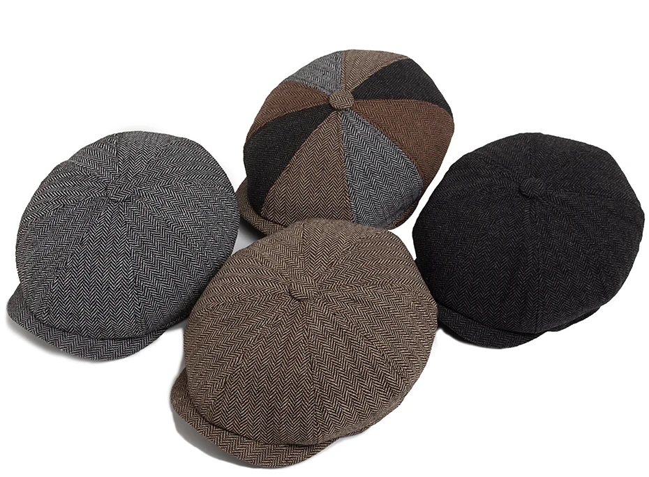 Herringbone Newsboy Caps Männer Herbst Winter Vintage Berets Casual Flache Hüte Mode Retro Mann Kappe Für 55-59 cm kopfum Ference – Detail 1
