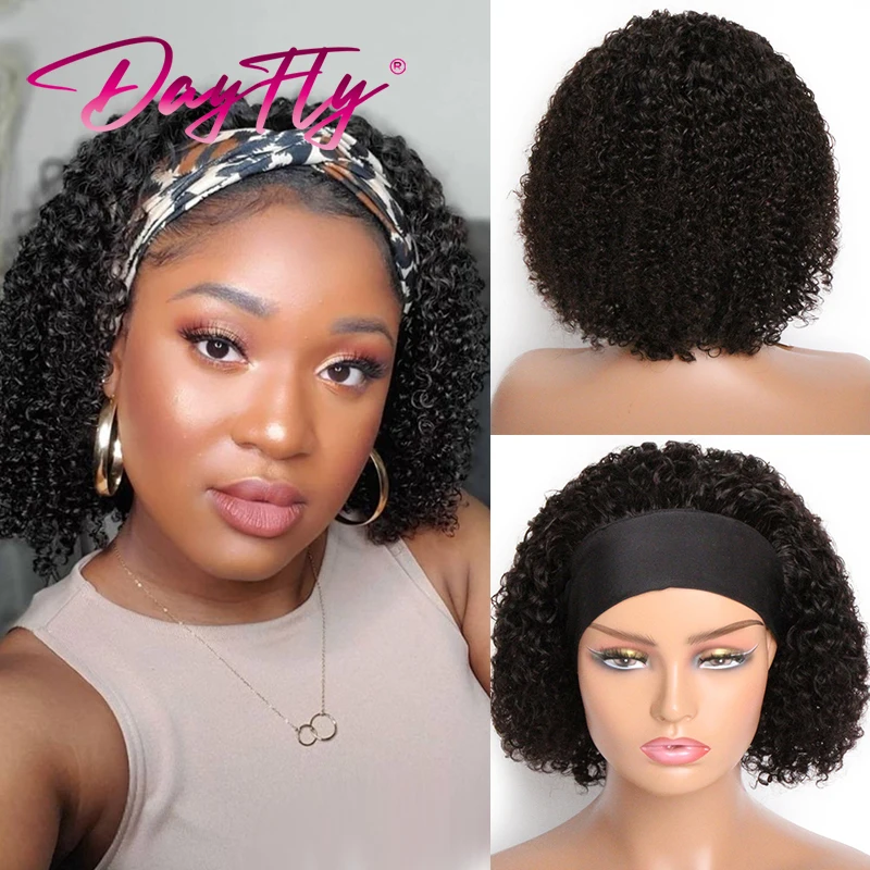 

Curly Bob Human Hair Wig Headband Wig Bob Wig for Black Women Brazilian Kinky Curly Headband Wig 180% Full Machine Made Bob Wig