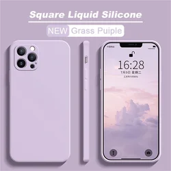 Square Liquid Silicone Phone Case for iPhone 11 12 13 14 15 16 Pro Mini XS Max X XR 15 Plus Lens Protection Cover Coque