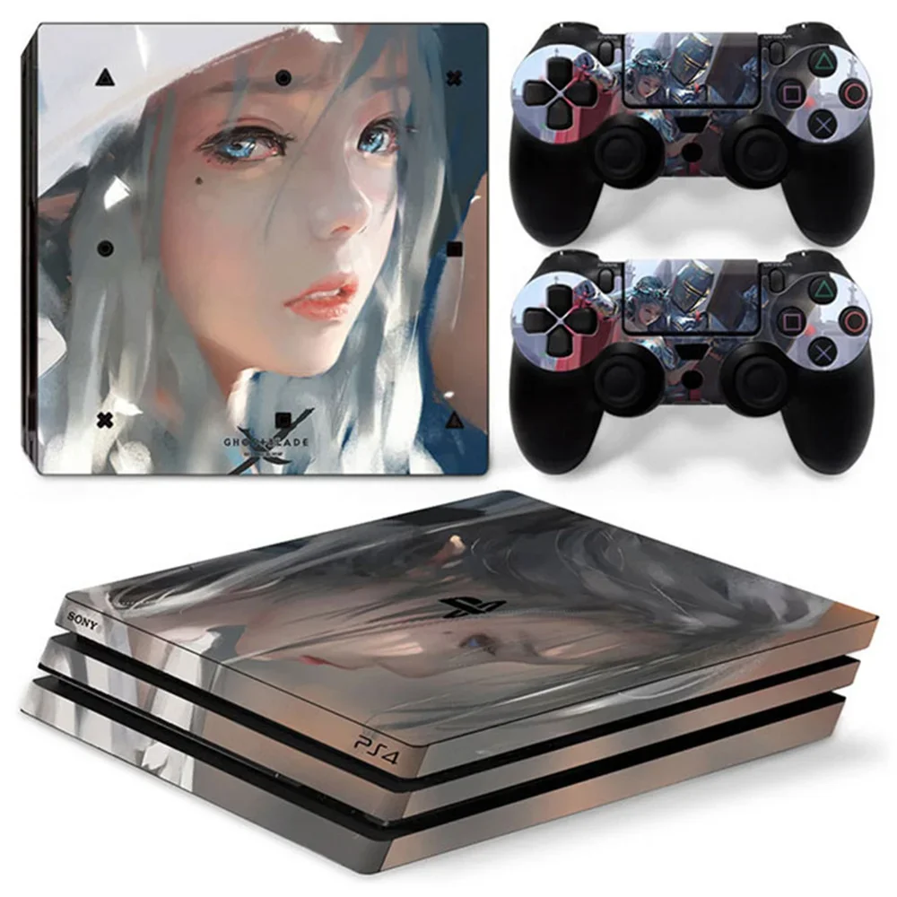 Girls Anime  GAME  PS4 Pro Skin Sticker Decal Cover for ps4 Pro Console and 2 Controllers skin Vinyl slim sticker Decal