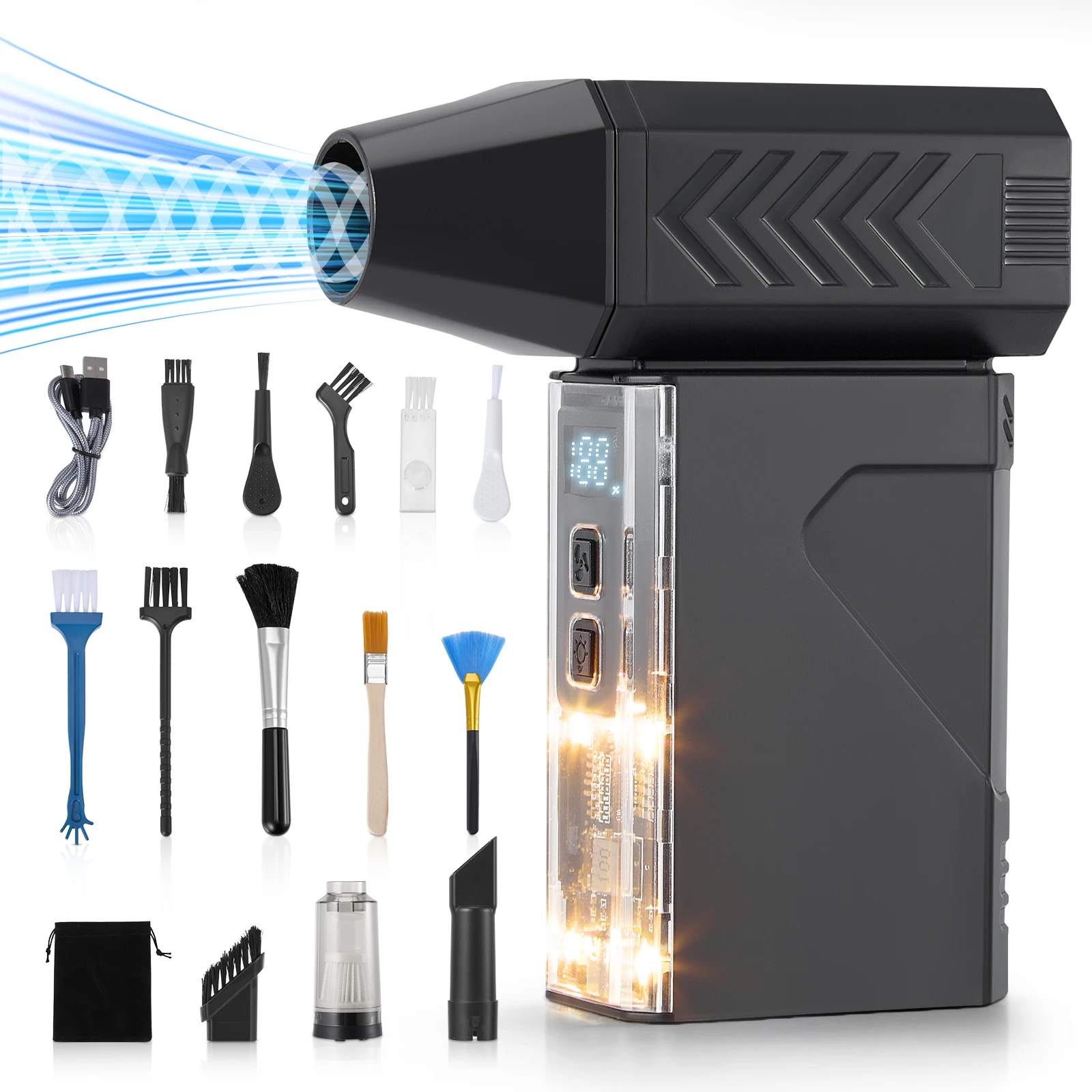 Mini Cordless Dust Blower & Vacuum Cleaner 130000 RPM High-Speed Brushless Motor 8000mAh Portable for Home/Car/Office Cleaning