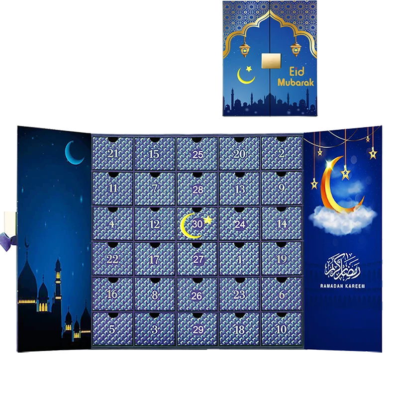 Luxury 30 Days Ramadan Advent Calendar Mystery Gift Box with Foil Specifications for Muslim Cosmetic Makeup Surprise