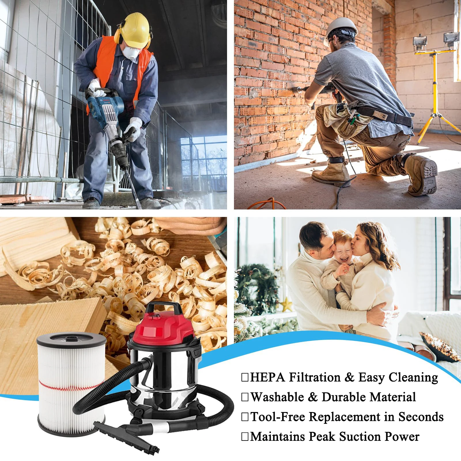 فلتر بديل 17816 للحرفي 9-17816 مكنسة كهربائية رطبة/جافة تناسب 5 جالون