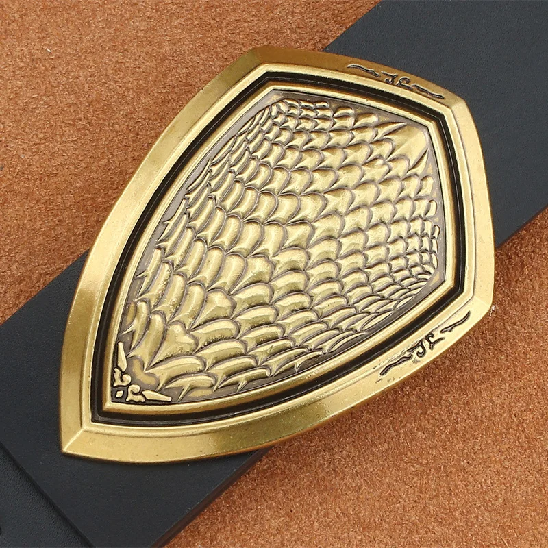 Luxury vintage shield slide buckle designer belts men wide genuine leather waist strap high quality casual jeans ceinture homme
