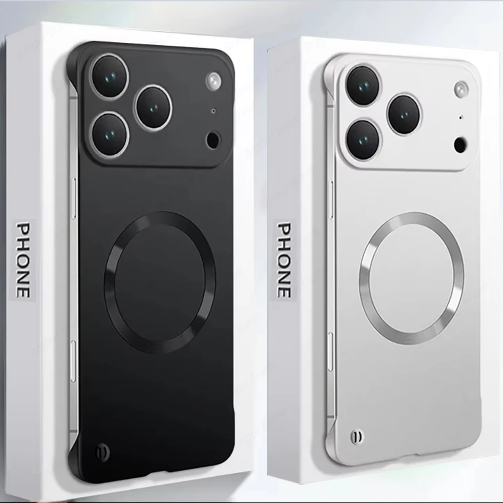 Coques de téléphone magnétiques ultra-fines et mates sans cadre pour iPhone 17 16 15 14 Pro Max Plus Air, avec pare-chocs rigide en PC