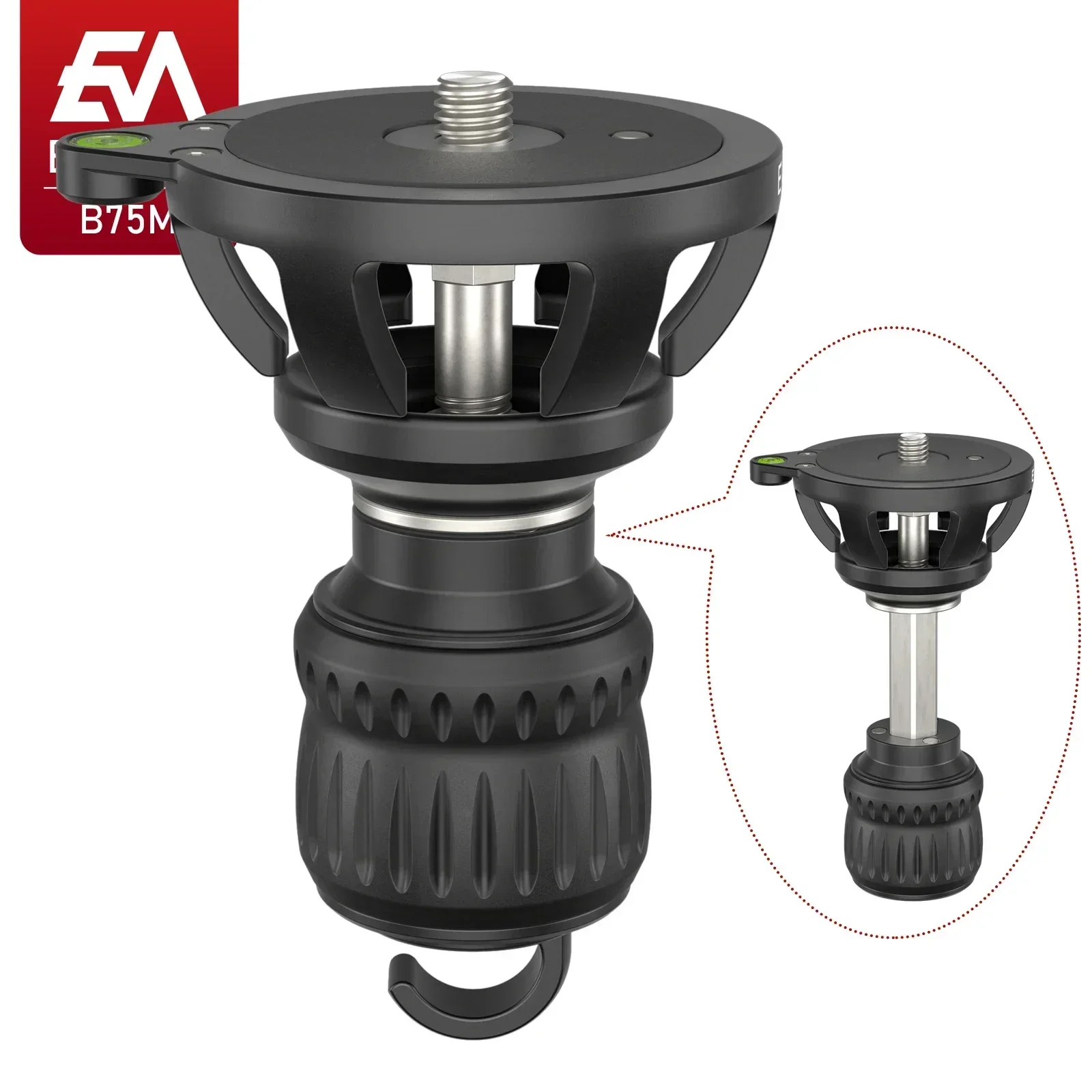 EVUMO 75mm Bowl Adapter Half Ball Flat Semisphere Converter Retractable CNC Mount 3/8'' Screw for Tripod Adjust Balance