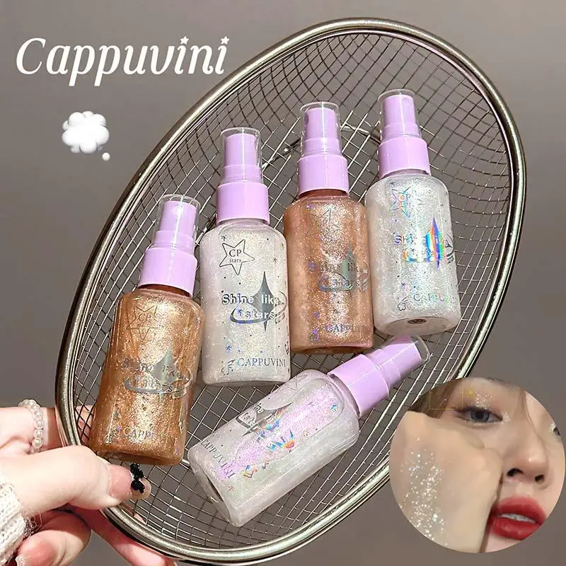 Cappuvini Peach Body Glitter Spray Diamond Sparkling Highlighter Liquid Champagne Bronzer Shimmer Full Body Shiny Cosmetics 65g. - view 3