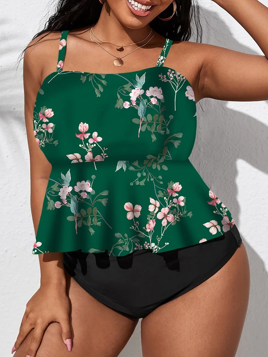 2026 Printed Tankini Set Large Plus Size Swimsuit Women Ruffle Swimwear Female Bathers Bathing Swimming Swim Suit Beachwear