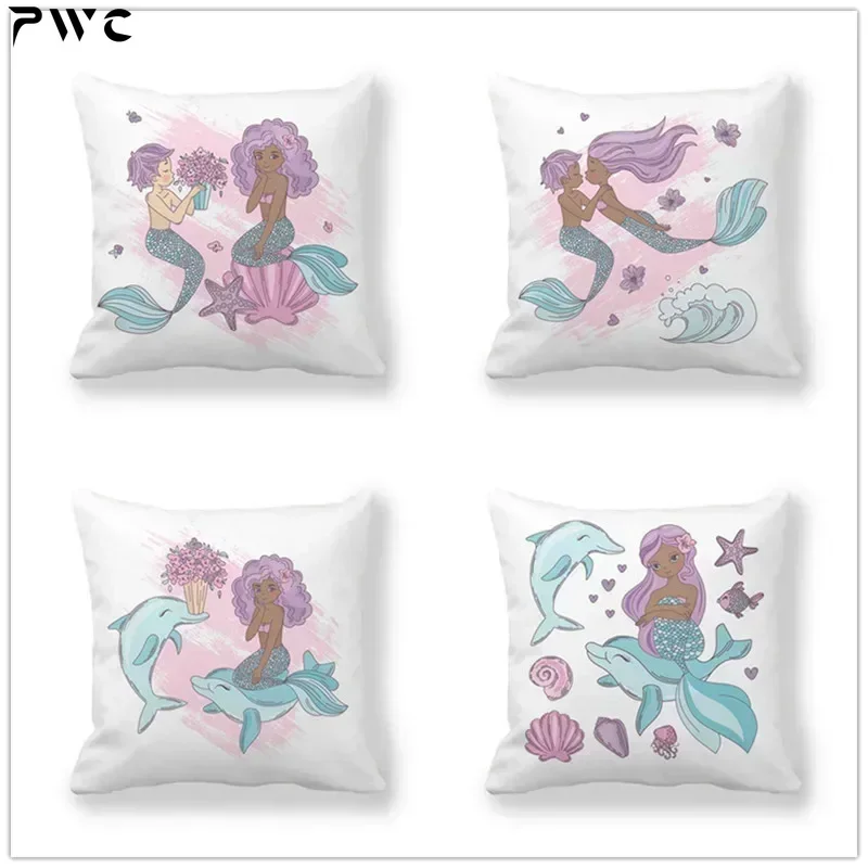 

Mermaid Print Cushion, Decorative Pillowcase for Home Chair Car Bedroom Living Room Office Sofa, Perfect Gift for Girls