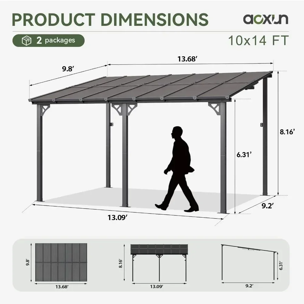 Altana 10'x 14', patio zewnętrzne, duże, montowane na ścianie, wytrzymałe markizy na patio, taras, podwórko, altanki ścienne pergola