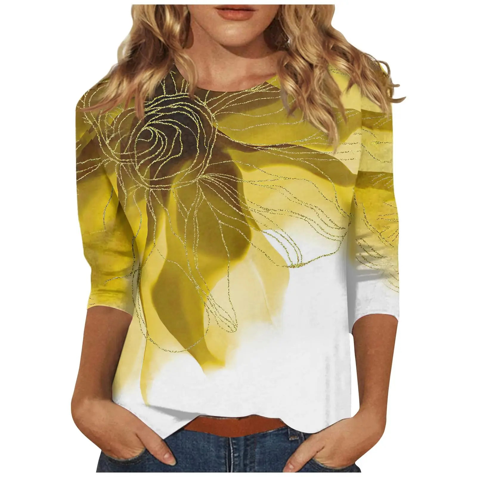 Women\'s T-shirt 3d print art floral print casual long sleeve round neck regular tops daily print pink, spring and autumn t-shirt
