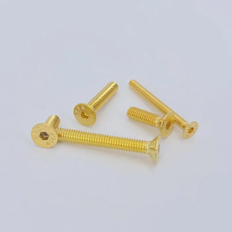 20pcs M2 M2.5 M3 M4 M5 Countersunk Flat Head Hex Hexagon Socket Screws Alloy Steel Titanium Plating Gold Screw Length 4-35mm