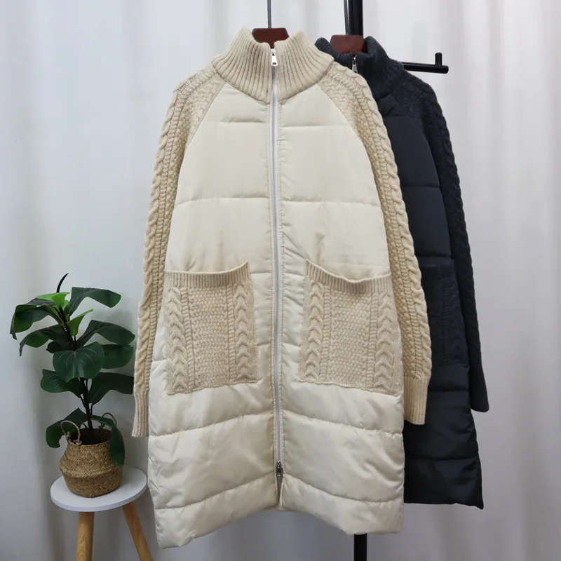 

SuperAen Designed Parkas for Women 2026 Autumn and Winter New Long Zipper Loose Fashionable Knitted Patchwork Cardigan Coats