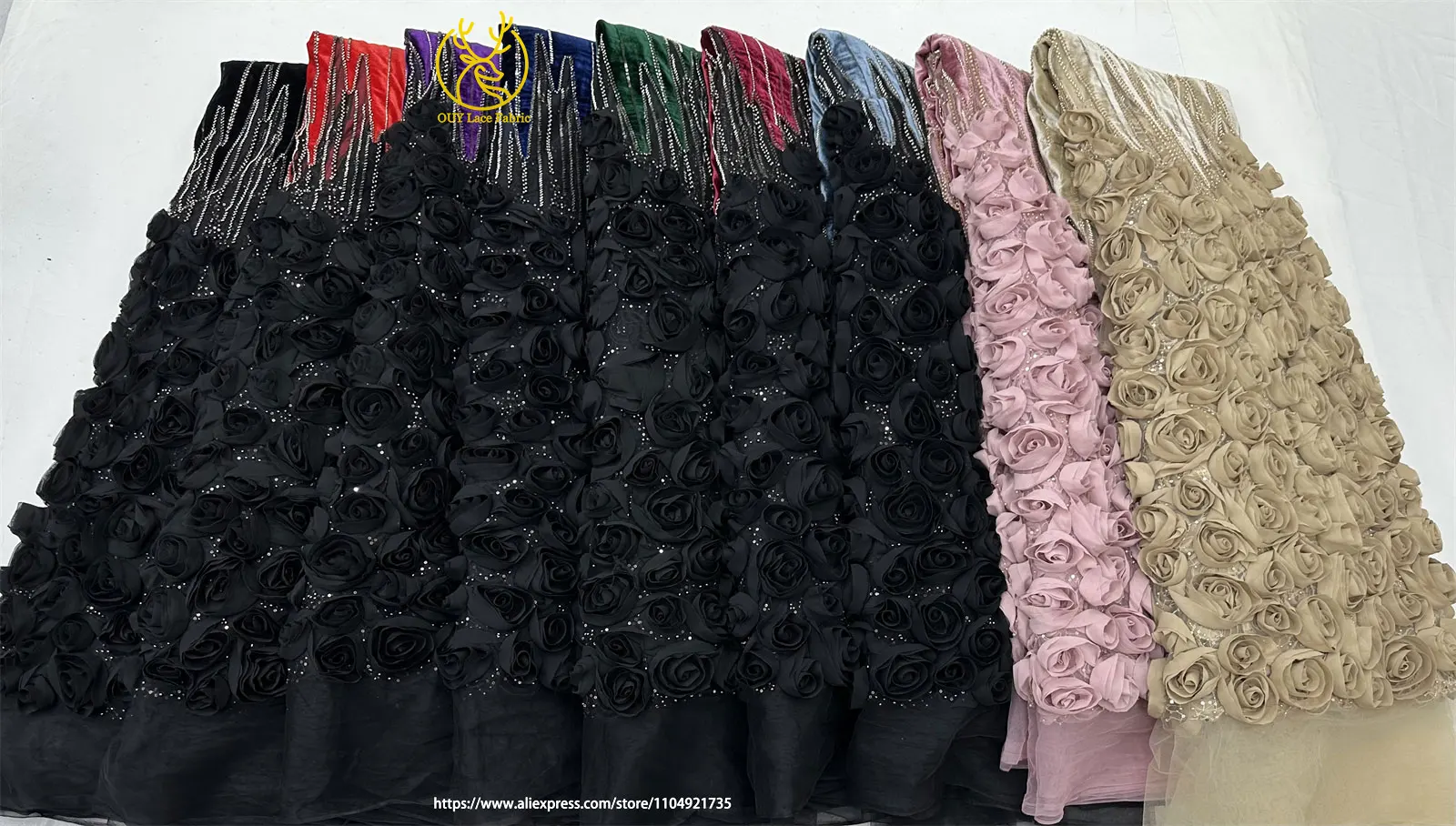 ثلاثية الأبعاد الأزهار الأفريقي صافي المخملية المطرزة مطرز أقمشة الدانتيل 2026 النيجيري مطرزة أقمشة الدانتيل مناسبة لفساتين الزفاف #6